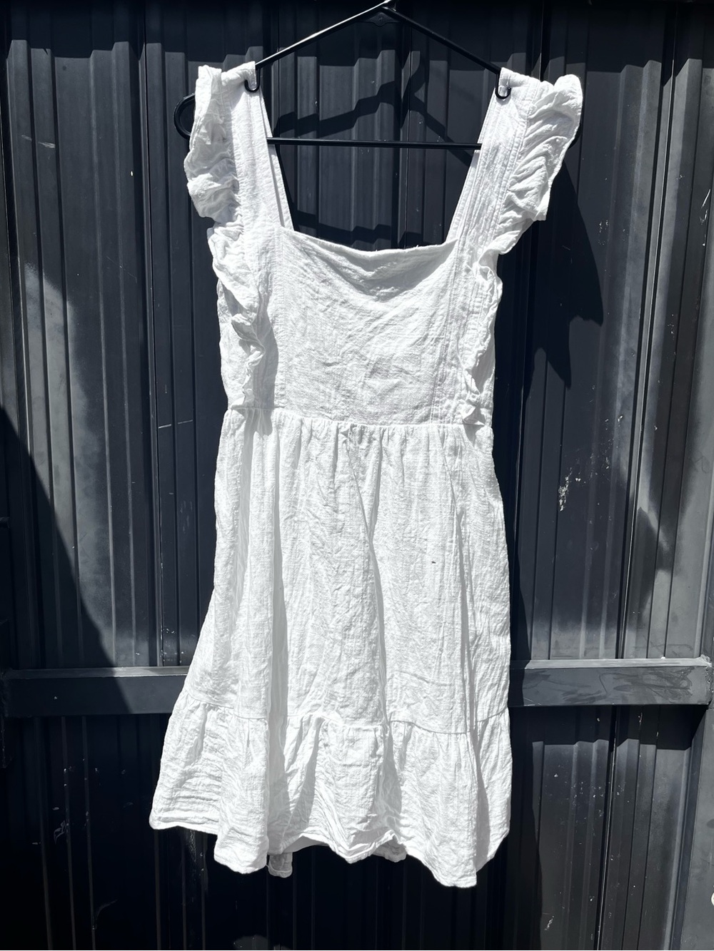 White Cottagecore Peasant Babydoll Cotton Dress Feminine Prairie Style Size M
